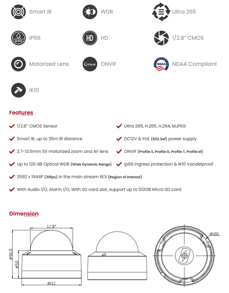 Nextcor Cameras : 5MP-IP-IR-Dome-Camera1 CCTV